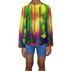 Abstract Vibrant Colour Botany Kids  Long Sleeve Swimwear