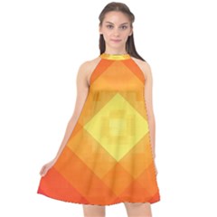 Pattern Retired Background Orange Halter Neckline Chiffon Dress  by Nexatart