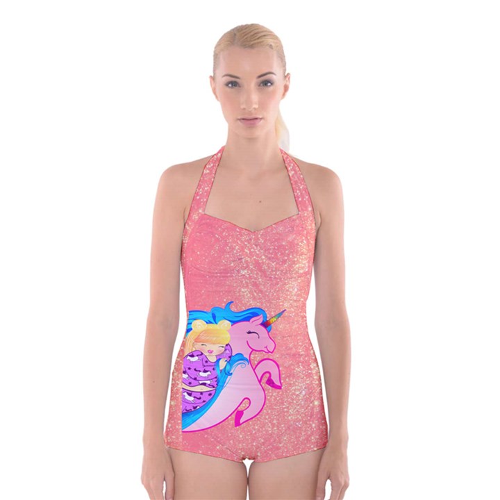 Unicorn Dreams Boyleg Halter Swimsuit 