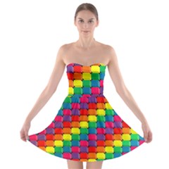 Colorful 3d Rectangles           Strapless Bra Top Dress by LalyLauraFLM