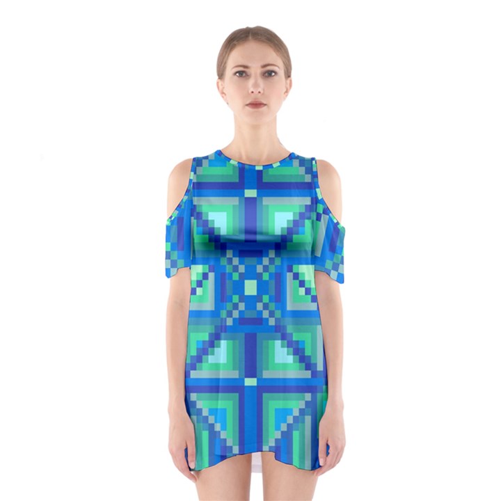 Grid Geometric Pattern Colorful Shoulder Cutout One Piece