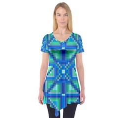 Grid Geometric Pattern Colorful Short Sleeve Tunic  by Nexatart