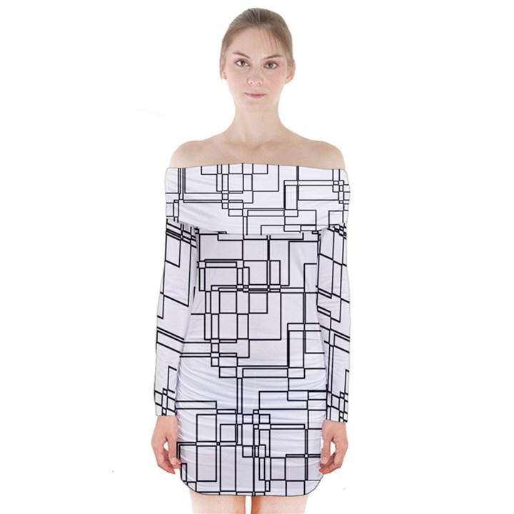 Structure Pattern Network Long Sleeve Off Shoulder Dress