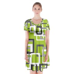 Pattern Abstract Form Four Corner Short Sleeve V-neck Flare Dress by Nexatart