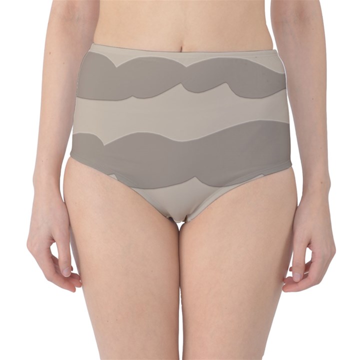 Pattern Wave Beige Brown High-Waist Bikini Bottoms