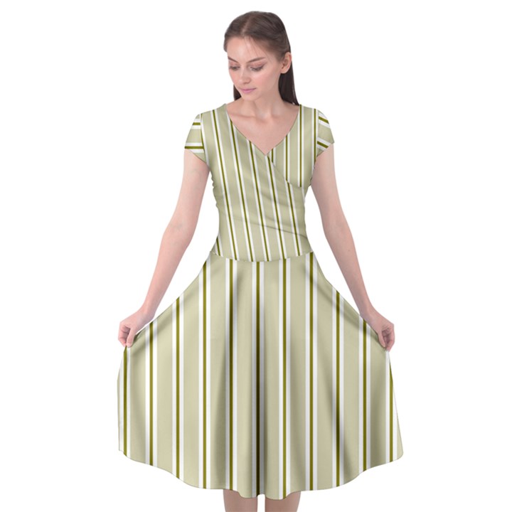 Pattern Background Green Lines Cap Sleeve Wrap Front Dress