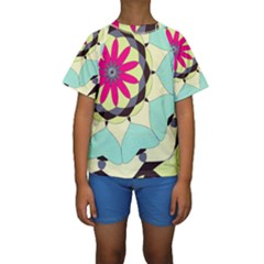 Pink Flower Kids  Short Sleeve Swimwear by digitaldivadesigns