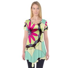 Pink Flower Short Sleeve Tunic  by digitaldivadesigns