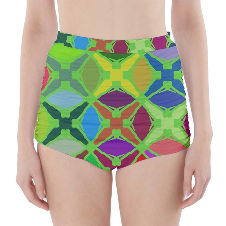 Abstract Pattern Background Design High-Waisted Bikini Bottoms