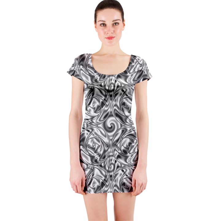 Gray Scale Pattern Tile Design Short Sleeve Bodycon Dress