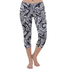 Gray Scale Pattern Tile Design Capri Yoga Leggings by Nexatart