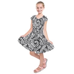 Gray Scale Pattern Tile Design Kids  Short Sleeve Dress by Nexatart