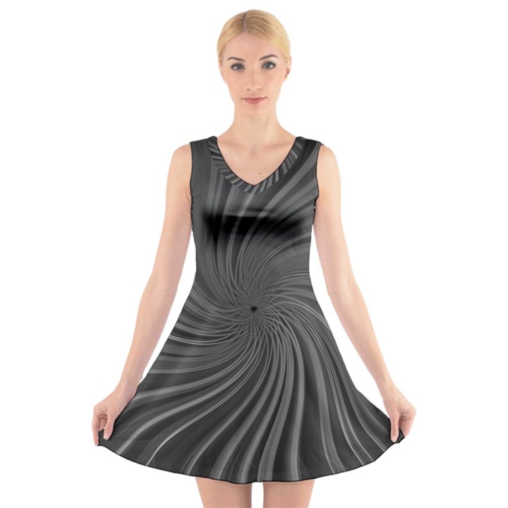 Abstract Art Color Design Lines V-Neck Sleeveless Skater Dress