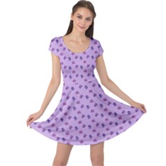 Pattern Background Violet Flowers Cap Sleeve Dresses