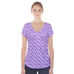 Pattern Background Violet Flowers Short Sleeve Front Detail Top by Nexatart
