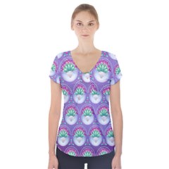 Background Floral Pattern Purple Short Sleeve Front Detail Top by Nexatart