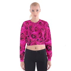 Pink Roses Roses Background Cropped Sweatshirt