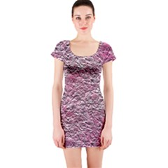 Leaves Pink Background Texture Short Sleeve Bodycon Dress by Nexatart