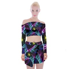 Abstract Art Color Design Lines Off Shoulder Top With Skirt Set by Nexatart