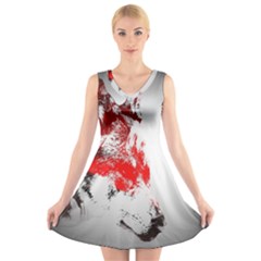 Red Black Wolf Stamp Background V-neck Sleeveless Skater Dress by Nexatart