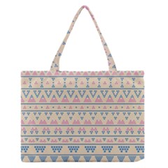 Blue And Pink Tribal Pattern Medium Zipper Tote Bag