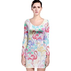 Flamingo Pattern Long Sleeve Velvet Bodycon Dress by Valentinaart