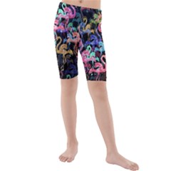 Flamingo pattern Kids  Mid Length Swim Shorts