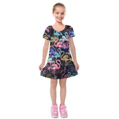 Flamingo pattern Kids  Short Sleeve Velvet Dress