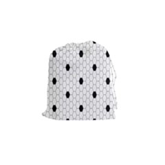 Black White Hexagon Dots Drawstring Pouches (small)  by Mariart