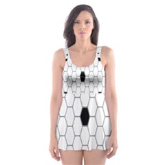 Black White Hexagon Dots Skater Dress Swimsuit