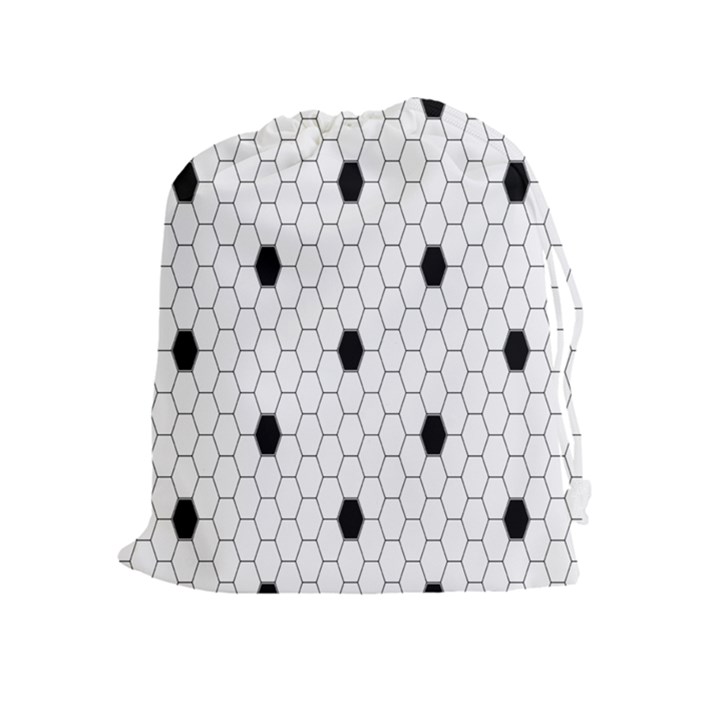 Black White Hexagon Dots Drawstring Pouches (Extra Large)