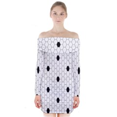 Black White Hexagon Dots Long Sleeve Off Shoulder Dress by Mariart