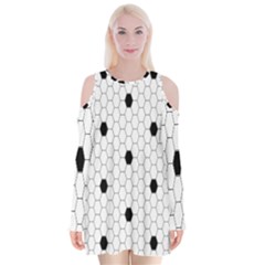 Black White Hexagon Dots Velvet Long Sleeve Shoulder Cutout Dress