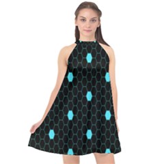 Blue Black Hexagon Dots Halter Neckline Chiffon Dress  by Mariart