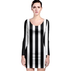Black White Line Vertical Long Sleeve Bodycon Dress