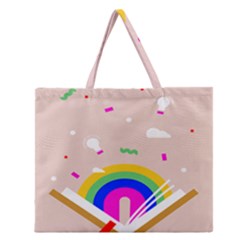 Books Rainboe Lamp Star Pink Zipper Large Tote Bag by Mariart