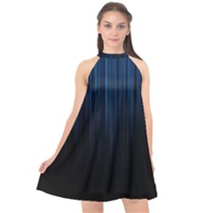 Black Blue Line Vertical Space Sky Halter Neckline Chiffon Dress 