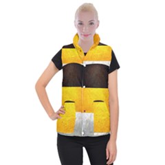 Wooden Board Yellow White Black Women s Button Up Puffer Vest