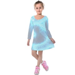 Blue Patterned Aurora Space Kids  Long Sleeve Velvet Dress