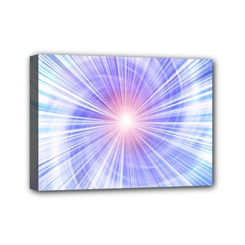 Creation Light Blue White Neon Sun Mini Canvas 7  X 5 