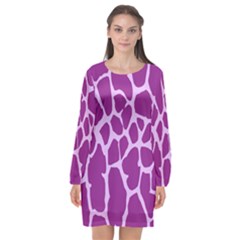 Giraffe Skin Purple Polka Long Sleeve Chiffon Shift Dress  by Mariart