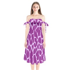 Giraffe Skin Purple Polka Shoulder Tie Bardot Midi Dress