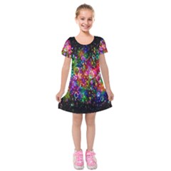 Colorful Bubble Shining Soap Rainbow Kids  Short Sleeve Velvet Dress