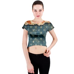 Grunge Ripped Paper Usa Flag Crew Neck Crop Top by Mariart