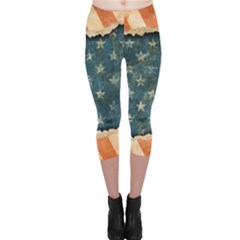 Grunge Ripped Paper Usa Flag Capri Leggings  by Mariart