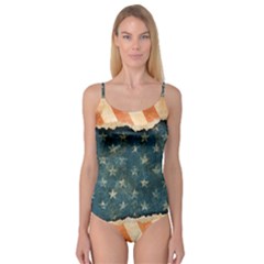 Grunge Ripped Paper Usa Flag Camisole Leotard  by Mariart