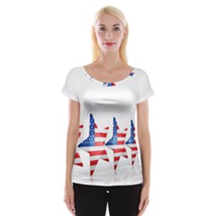 Multiple Us Flag Stars Line Slide Women s Cap Sleeve Top