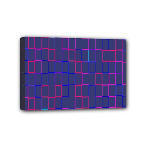 Grid Lines Square Pink Cyan Purple Blue Squares Lines Plaid Mini Canvas 6  X 4  by Mariart