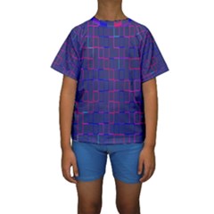 Grid Lines Square Pink Cyan Purple Blue Squares Lines Plaid Kids  Short Sleeve Swimwear by Mariart