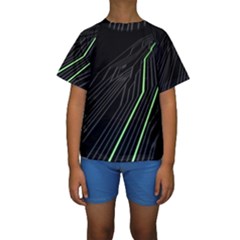 Green Lines Black Anime Arrival Night Light Kids  Short Sleeve Swimwear